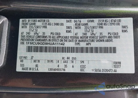 2017 Ford Escape Se from USA, damaged, VIN 1FMCU9GD9HUA11142